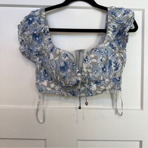 Mura Boutique Blue and Gray Floral Blouse